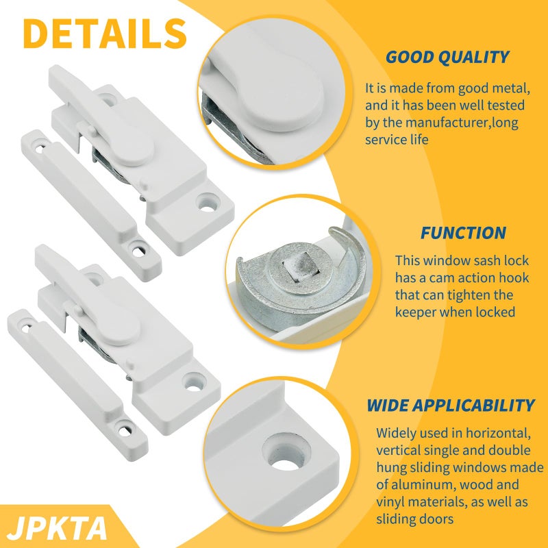 JPKTA 6 Pack Window Sash Locks Window Latch Cam Action White Window Locks for Double Hung Security Viny Window Latches with Keeper Diecast Replacement Parts for Vertical and Horizontal Sliding Windows - Image 4